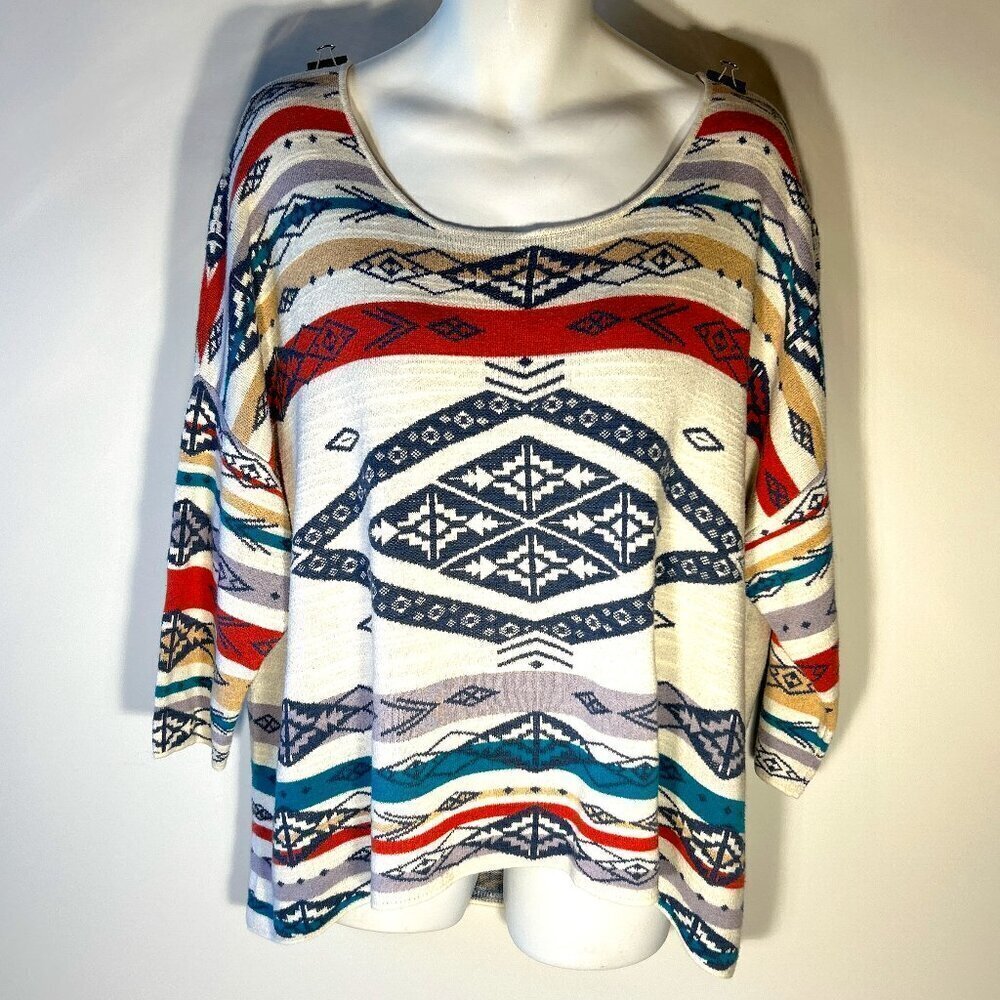 Natural Reflections SZ 2X Southwestern Print lightweight Sweater Western Ranch